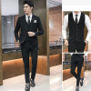 Mens Suit 3 Piece Set Pure Color 4XL Navy Blue Black Gray Jackets &amp; Pants+ Vests Business Wedding Banquet Men Slim Elegant Dress