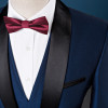 2018 New Pure Color Men's Suits Jackets + Pants + Vests 3XL 4XL Navy Blue Wine red Stylish Business Weddings &amp; Banquets Slim fit