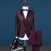 2018 New Pure Color Men's Suits Jackets + Pants + Vests 3XL 4XL Navy Blue Wine red Stylish Business Weddings &amp; Banquets Slim fit