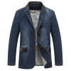 Men Denim Suit Jacket 100% Cotton Single Breasted Pockets Blue Casual Street Spring Autumn Male Outwear Slim Man Cowboy Blazer