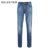SELECTED Men's Cotton-blend Slight Stretch Whiskers Wash Effect Slim Fit Jeans C|418132525
