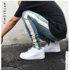 kanye weist black Skinny Jeans Men Hip Hop stripe Ripped Elastic Slim Fit Jeans Male Stretchy Pants street fear of God trousers