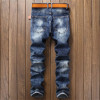 Fashion Blue men's jeans ripped pants Punk Rock style elasticity casual Holes trousers cool stretch man denim pants 