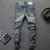 2018 Fashion Designer Men Jeans Slim Fit Blue Color Cotton Denim Pants Ripped Jeans For Men Patch Design Classical Jeans homme