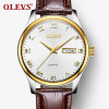 OLEVS Men Luxury Luminous Watches Rose Gold Quartz Watch Business Leather Water Resistant Brand Wrist Watch Men horloges mannen
