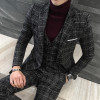 3pc Suit Men British Styl Latest Coat Pant Designs Royal Blue Mens Suit Autumn Winter Thick Slim Fit Plaid Wedding Dress Tuxedos