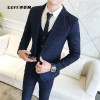 (Jacket+Vest+Pants) Plaid Mens Wedding Suit Male Blazers Slim Fit Suits for Men Costume Business Formal Party Classic Gray/Navy