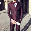 Mens Suits With Pants 3 Pieces Double Breasted Suits Mens Burgundy Tuxedo Slim Fit Formal Wedding Prom Dress Suits 2018 Mauchley