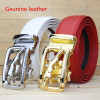 LGFD1673 men  siver gold Jaguar buckle red white color genuine cowhide leather calf skin leather belt