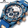  MEGALITH Mens Watches Top Brand Luxury Waterproof Blue Silicone Strap Sports Chronograph Quartz Wrist Watches Relogio Masculino