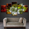 Wall Art Poster Painting Printing 5 Pieces Red Tree Waterfall Natural Landscape Canvas Pictures Modular Decor Living Room Frames