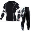 Men's Compression Run jogging Suits Clothes Sports Set Long t shirt And Pants Gym Fitness workout Tights clothing 2pcs/Sets