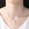 MSXNEOW Romantic Women Pendant Charms Chain Necklace Emerald Blue-Green Dinmond Stone with Small CZ Crystal around S925 Silver