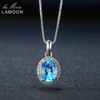 Lamoon Classic 6x8mm 100% Natural Oval Blue Topaz 925 Sterling Silver Chain Pendant Necklace S925 LMNI049