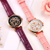 OLEVS Luxury Gold Ladies Watches Flowers Dial Leather Strap Women Quartz Wristwatch Purple/White/Pink/Red Luminous Woman's Watch