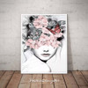  Pink Flower Girl Portrait Poster Nordic Canvas Painting Wall art Posters and Prints Abstract Pictures For Living Room decoration