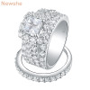 Newshe Halo Wedding Rings For Women 4 Carats Cross Cut AAA Zirconia Classic Jewelry 925 Sterling Silver Engagement Ring Set