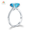 Peacock Star Solid 925 Sterling Silver 4 Carat Anniversary Ring Blue Oval Party Luxury Jewelry CFR8303