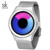 SK Creative Women Watches Unique Design Mesh Band Silver Wrist Watch Luxury Stainless Steel Quartz Watches Relogio Feminino 2017