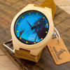 BOBO BIRD Pop Blue Dial Wood Watches Men's Top Design Genuine Band Bamboo Wooden Watches Women Casual Wrist Watch male Relogio