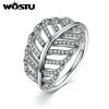 WOSTU 925 Silver Clear CZ Pave Light  Feather Female Ring Vintage Compatible with WST Fashion Jewelry Gift ZBB7205