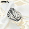 WOSTU 925 Silver Clear CZ Pave Light  Feather Female Ring Vintage Compatible with WST Fashion Jewelry Gift ZBB7205