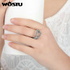 WOSTU 925 Silver Clear CZ Pave Light  Feather Female Ring Vintage Compatible with WST Fashion Jewelry Gift ZBB7205