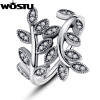 WOSTU 925 Silver Clear CZ Pave Light  Feather Female Ring Vintage Compatible with WST Fashion Jewelry Gift ZBB7205