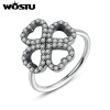 WOSTU 925 Silver Clear CZ Pave Light  Feather Female Ring Vintage Compatible with WST Fashion Jewelry Gift ZBB7205