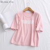 REJINAPYO Women Simple Pink Print T-shirt Female Casual Solid Loose Tees O-Neck Short Sleeve 2018 Summer New Arrival