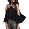 Plus Size 2018 Women Summer Casual Chiffon Halter T-shirt Black Clothes Tees Top New Arrivals