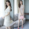 2018 New Summer Spring Women dress Print In Long Small Clear Dew Shoulder Tide Dresses Pink Light Blue Apricot 6212 