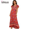 Isiksus Sexy Beach Summer Dress Women Boho Long Summer Dress Maxi Women Dress Elegant Floral Print 2019 Bohemian Sundress DR158