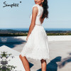  Simplee Sexy white women summer dress 2019 Backless v neck ruffle cotton lace dress Vintage holiday beach short female vestidos 