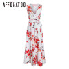 Affogatoo Floral print women summer dress 2019 V neck high waist sash long dress casual Sleeveless split sexy boho dress vestido 