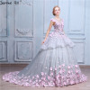 Pink Flower Ball Gown Wedding Dress Bridal Dress Robe De Mariage Mariee Princesa Wedding Dresses 2019 Real Photo HA2043