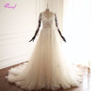 Fmogl Vestido de Noiva Long Sleeve Appliques Bohemian Wedding Dresses 2019 Pearls Beaded High Neck Vintage A-Line Wedding Gown