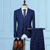 (Jacket+Vest+Pants) 2017 grid Men Suits Fashion wool Men's Slim Fit business wedding Suit men Wedding suit 3 colors 