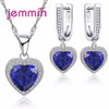 Jemmin Heart Shape Bule Crystal 925 Sterling Silver Necklace And Earrings Set For Women Female Party Engagement