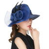 Kajeer Blue Color Yarn Church Hats For Women Big Bow Feather Flower Summer Sun Protect Hat Elegant Fedoras Wedding Sea Beach