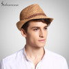 Sedancasesa Raffia Straw Fedora Hat Male Classic Summer Beach Trilby Sun Hats For Men Women UV Protection Straw Cap Unisex Cool