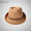 Sedancasesa Raffia Straw Fedora Hat Male Classic Summer Beach Trilby Sun Hats For Men Women UV Protection Straw Cap Unisex Cool