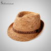 Sedancasesa Raffia Straw Fedora Hat Male Classic Summer Beach Trilby Sun Hats For Men Women UV Protection Straw Cap Unisex Cool