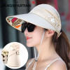 2018 Hot 1PCS women summer Sun Hats pearl packable sun visor hat with big heads wide brim beach hat UV protection female cap