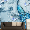 Chinese Style 3D Embossed Blue Peacock Oil Painting Mural Wallpaper Living Room TV Sofa Hotel Background Wallpaper Classic Decor