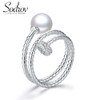 Trendy Simple Style Hot Sale 925 100% Solid Sterling Silver Open Finger Rings pearl Birthday Present R036