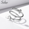 Trendy Simple Style Hot Sale 925 100% Solid Sterling Silver Open Finger Rings pearl Birthday Present R036