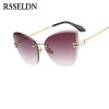 RSSELDN Fashion Rimless Cat Eye Sunglasses Women Brand Designer Clear Lens Gradient Sun Glasses Female UV400 High Quality Metal 