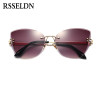 RSSELDN Fashion Rimless Cat Eye Sunglasses Women Brand Designer Clear Lens Gradient Sun Glasses Female UV400 High Quality Metal 