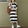 NBHUZEHUA 7G587 2018 Summer Women's Stripe Shirt Harajuku Kawaii Cartoon Print Long Tops Plus Size Women T Shirt 4XL 5XL 6XL